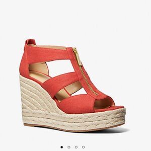 Michael Kors Etta Linen Blend Orange Wedge Sandal | Size 10